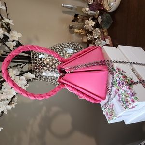 MADISON WEST Fuchsia Mini Bag with Braided handle & chain strap NWT